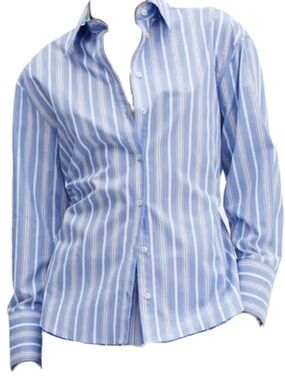 Mango Blue and White Striped Oversized Tie-Back Button Down Shirt